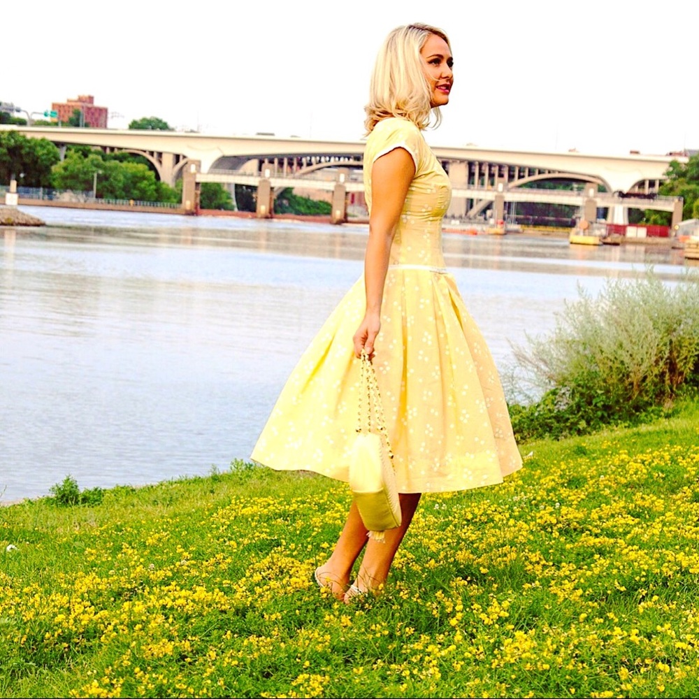 Yellow polka dot vintage dress